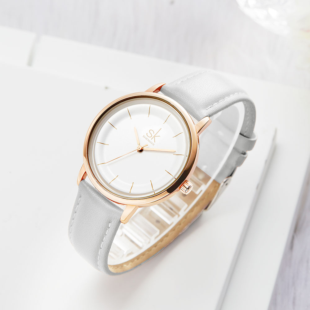Shengke – montre-bracelet en cuir pour femmes, Simple, à la , à Quartz, étanche, pour filles