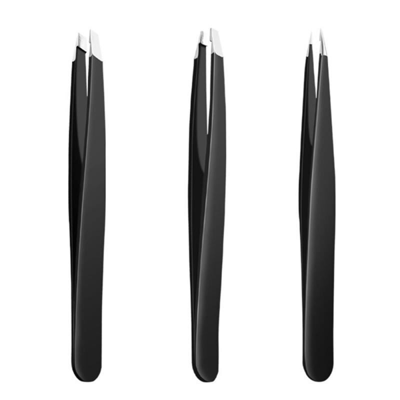 3 Pcs Wenkbrauw Pincet Rvs Slant Tip/Punt Tip/ Flat Tip Voor Ontharing Makeup Accessoires Met tas TSLM1