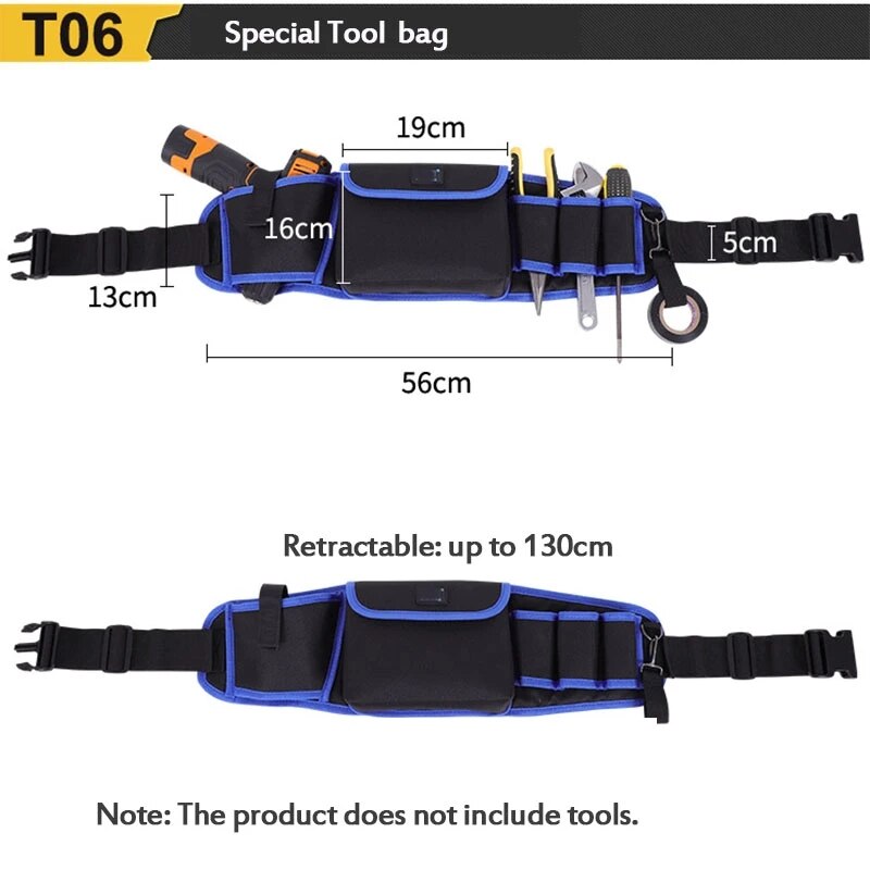 Multi-function Waist Pack Repair Tool Storage Bag Oxford Cloth Hardware Tool Pocket Wrench Pliers Electrician Tool Belt Bag: T06