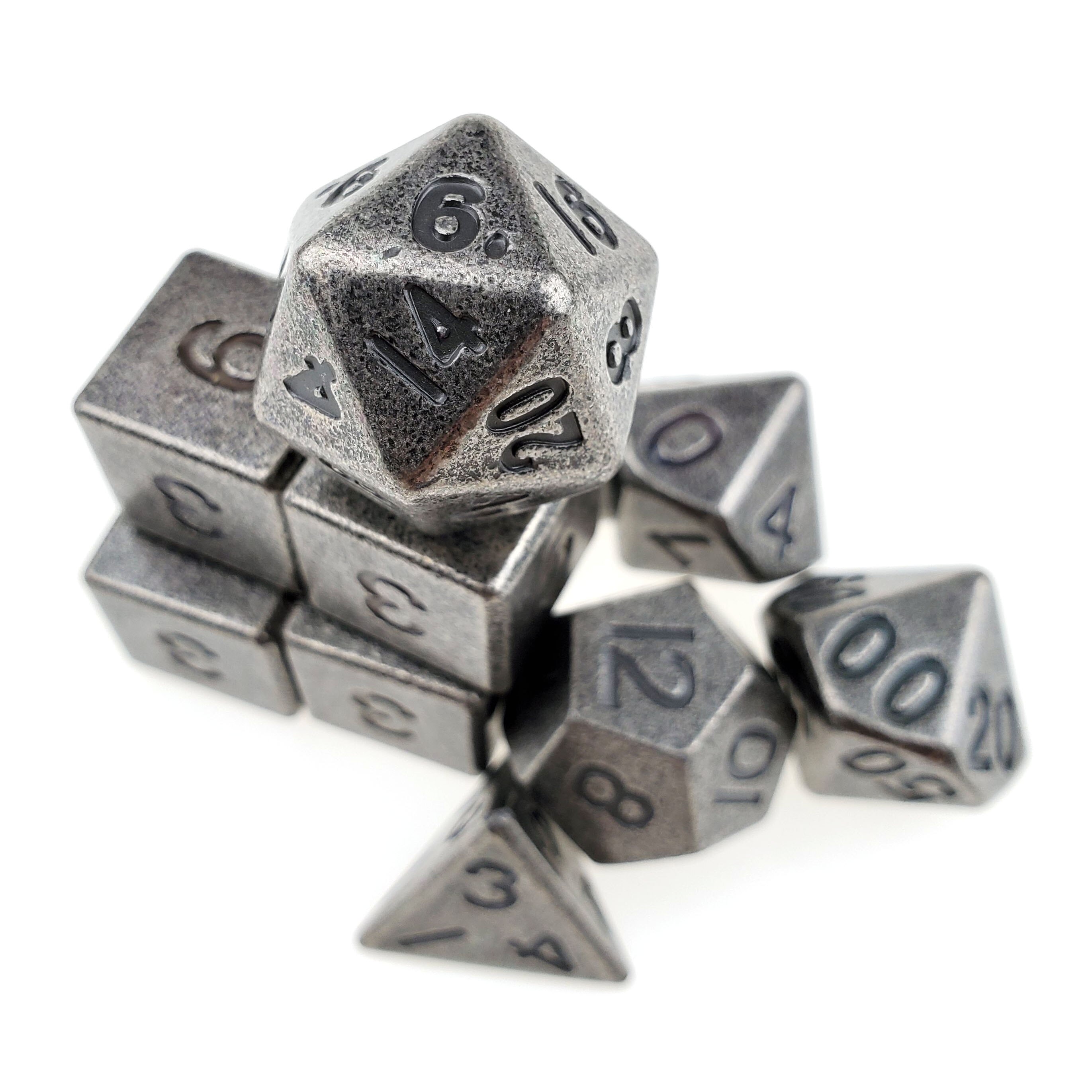 Rollooo Super Heavy Metal Dice with Large Numbers Antique Color Standard 7 + 3 Extra d6s Total 10pcs