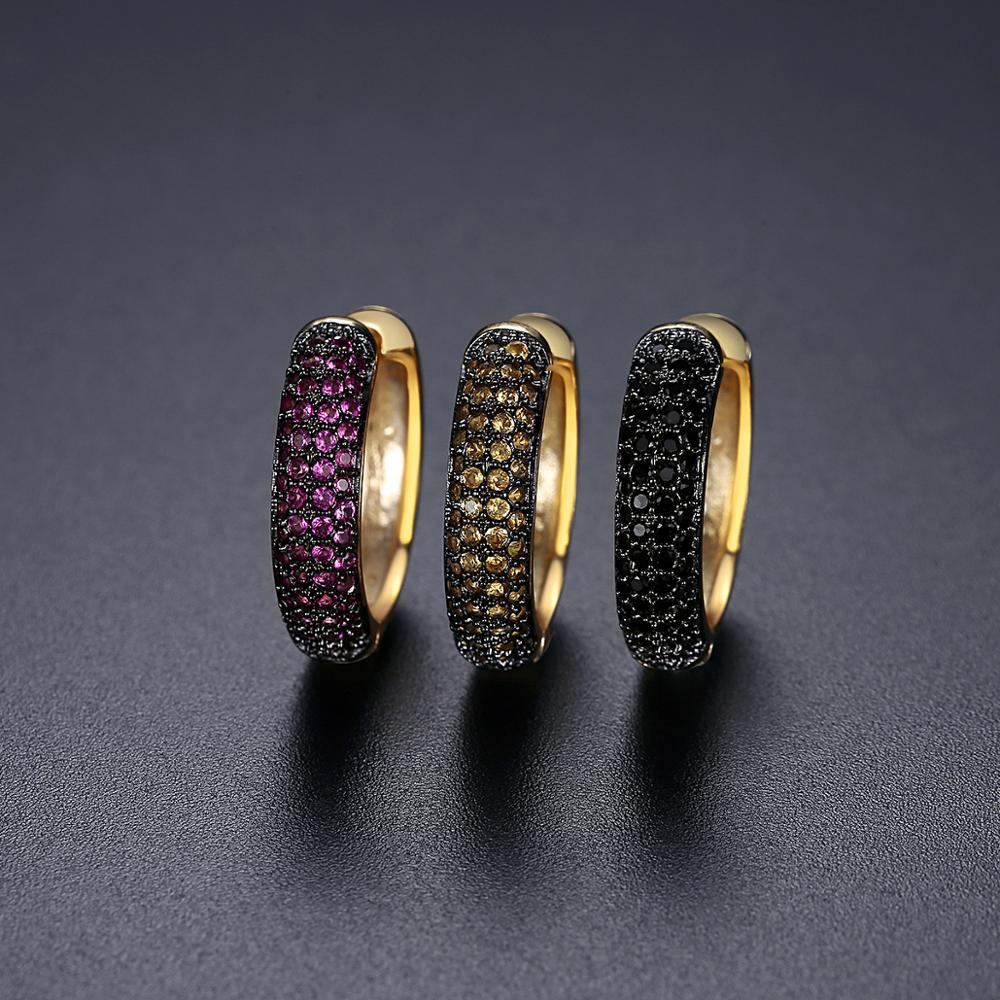 JINSE 2 centimetri Rotondo Nero Zircone Cubico Ghiacciato Orecchini A Cerchio per Le Donne Degli Uomini di Cristallo Nero Placcato Oro Orecchini anca salto regalo dei monili