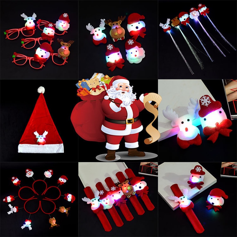 1PCS Christmas series small object LED toy Street stall Headband brooch christmas hat glasses glowing dice ornament