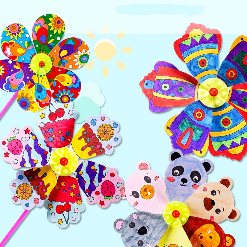 Tegning legetøj til børn farverig diy vindmølle spinner børn pædagogisk legetøj fødselsdag til drenge piger baby