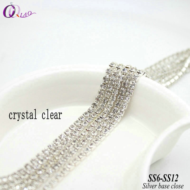 Bling bling 10 jardas/lote SS6-SS12(2mm-3mm) cristal claro banhado a prata base strass corrente para jóias diy fazer acessórios