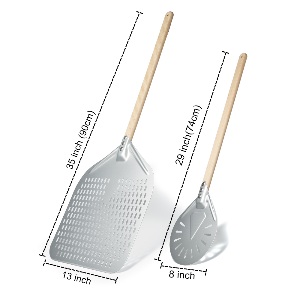 SHANGPEIXUAN Perforated Pizza Peel with Turning Pizza Peel Wood Handle Pizza Shovel Anodized Short Spatulas Baking Tools: Chocolate