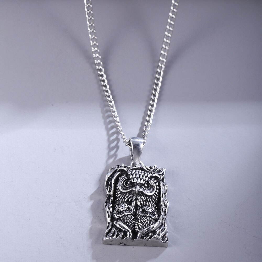 Collana con ciondolo gufo gotico catena Hip-Hop per donna uomo ciondolo tondo animale gioielli moda accessori regalo Choke Color argento: Default Title