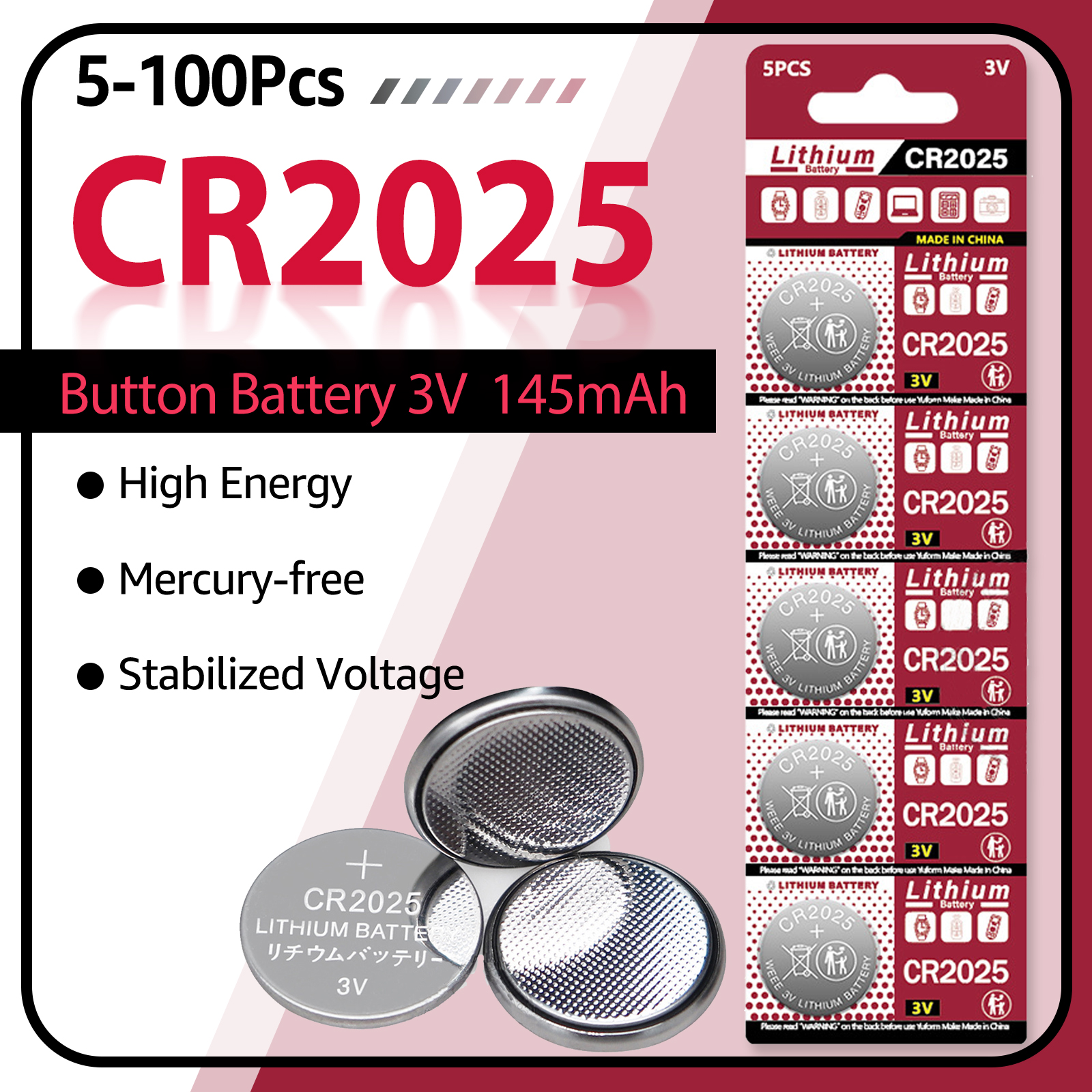 5-100pk cr2025 novas baterias de célula tipo moeda substituir para br2025 dl2025 ecr2025 3v bateria de botão para calculadoras chave do carro brinquedos