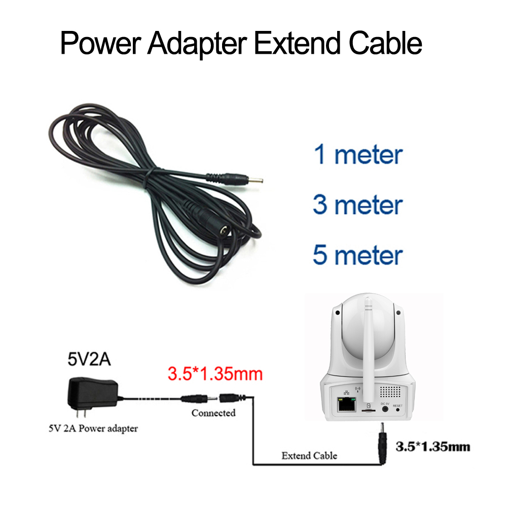 Adaptateur d'alimentation pour caméra IP Wifi câble d'extension de 5V2A 3.5*1.35mm 1m 3m 5mr pour Vstarcam C92S/C60S/C38S / C29S / C25 /C7837WIP