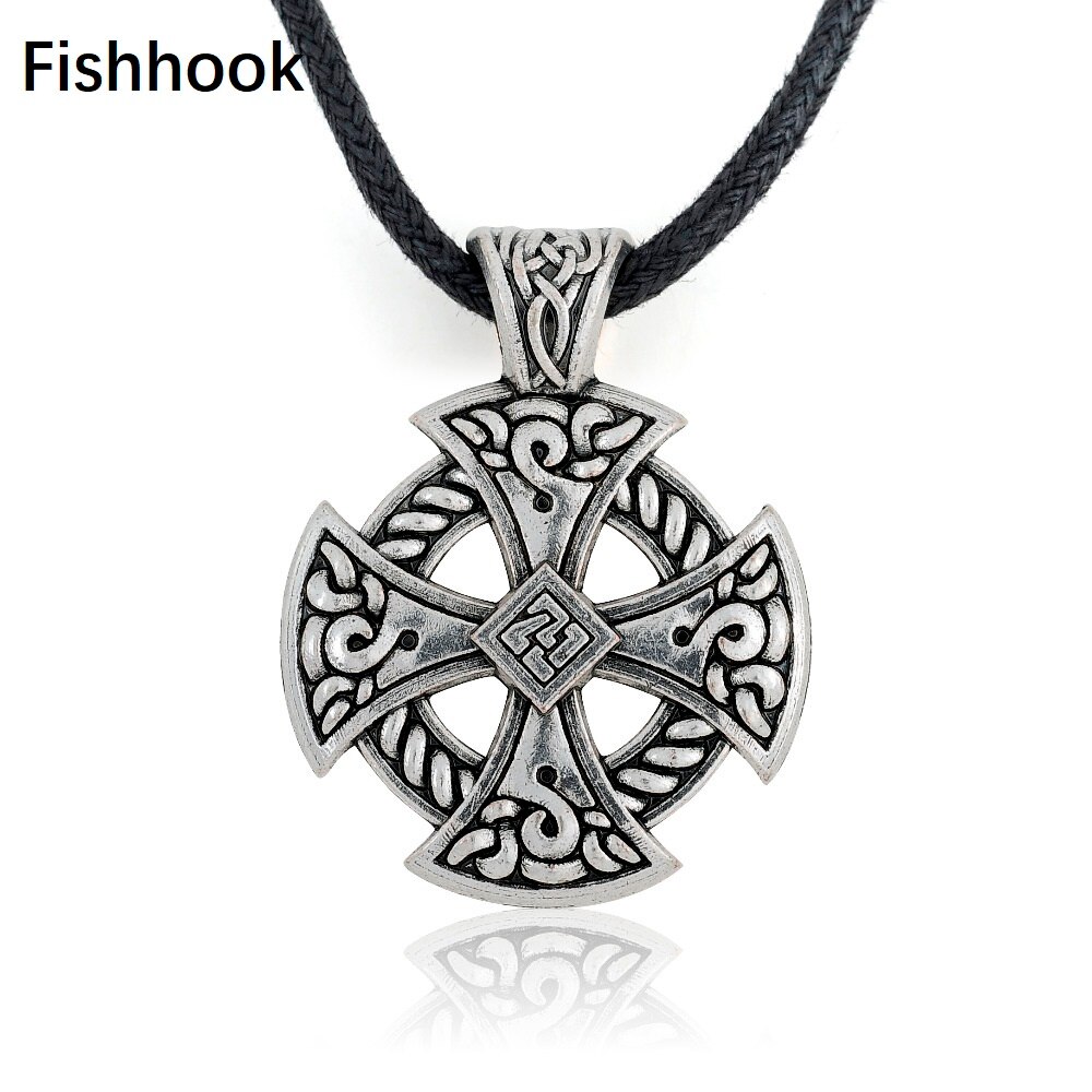 Fishhook Vintage Stijl Antieke Zilveren Kleur Hanger Met Cirkel Knoop Hamer Heidense Tradities Touw Ketting Cadeau Voor Mannen Ketting