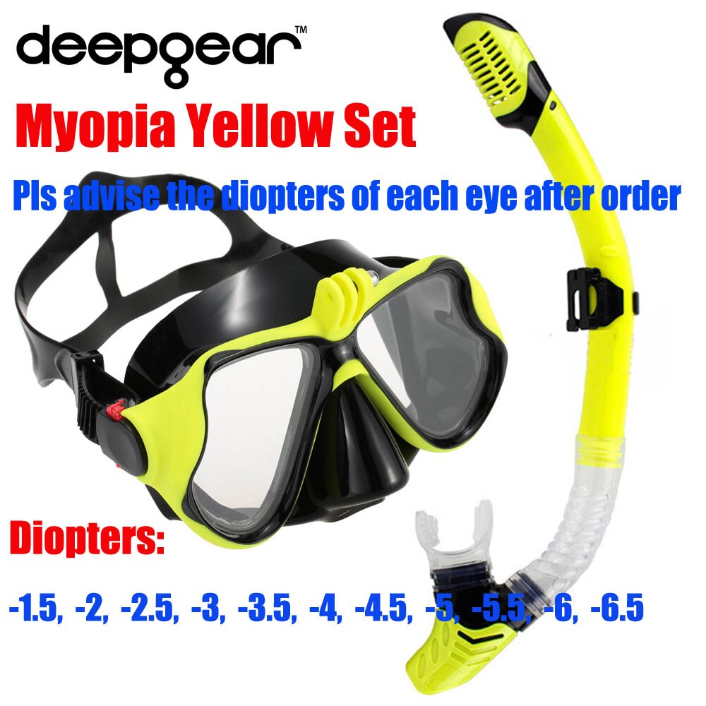 DEEPGEAR Kurzsichtig tauchmaske und schnorchel einstellen oben Kamera taucherbrille Trocken schnorchel getriebe Heißer wassersport getriebe und tauchausrügestochen: Kurzsichtigkeit Gelb einstellen
