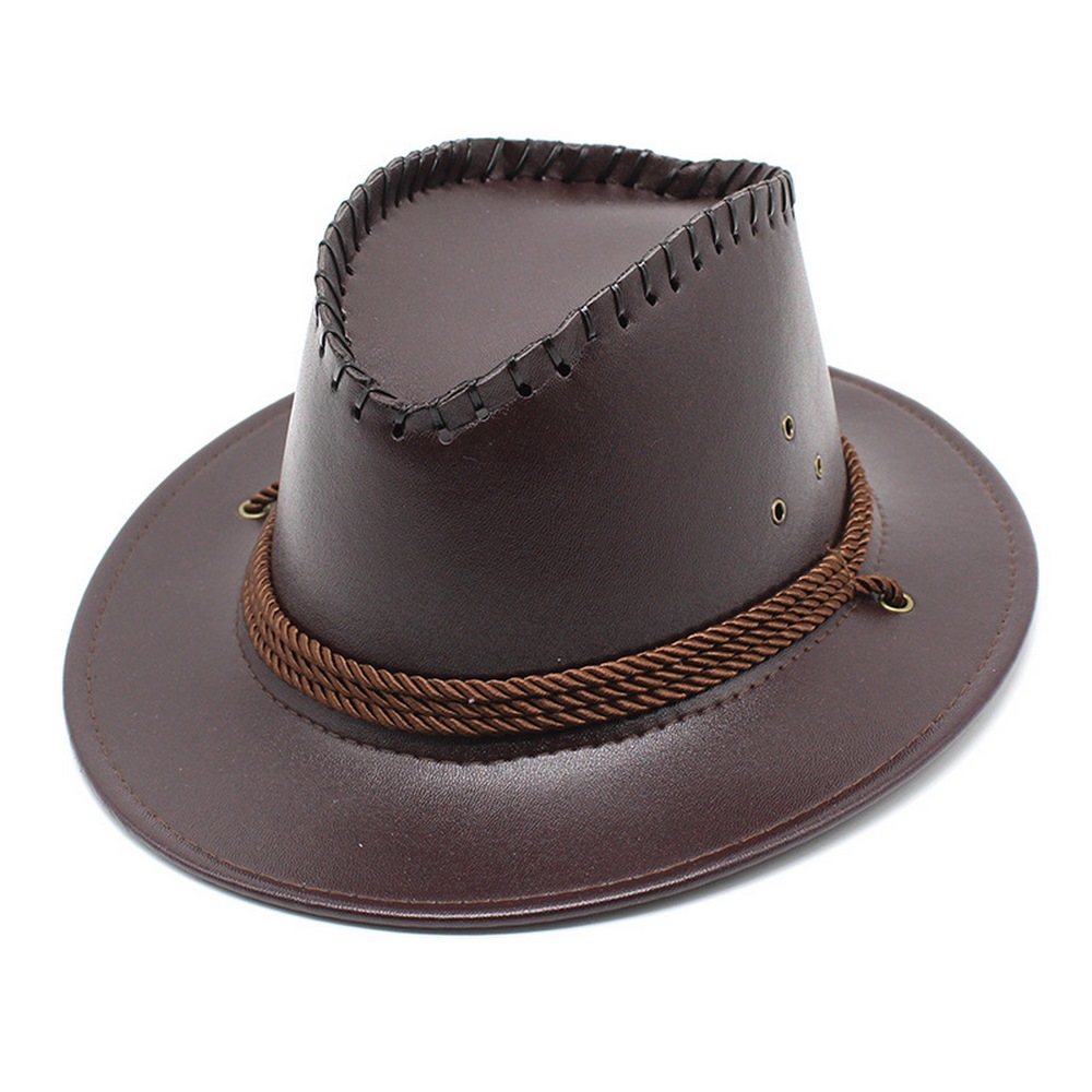 Men Cowboy Hat Western Style Cap For Male Artificial Leather Jazz Glossy Cool Boy Outdoor 56-58cm NZ0032