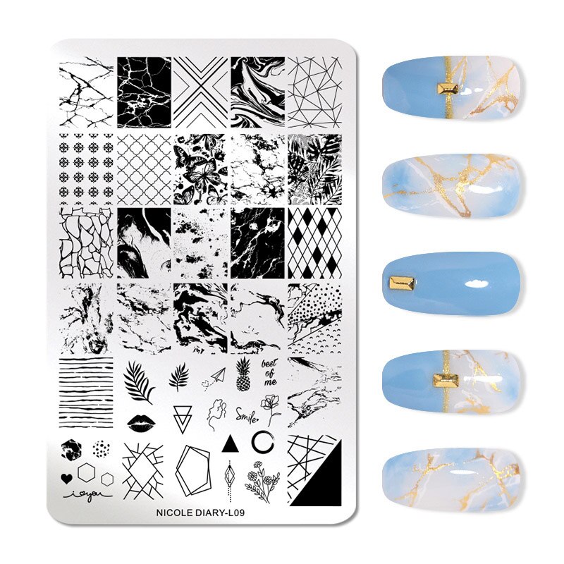 Nicole Dagboek Bloemen Patroon Nail Stempelen Platen Afbeelding Schilderen Nail Art Stencils Template Nail Stempel Gereedschap: L09