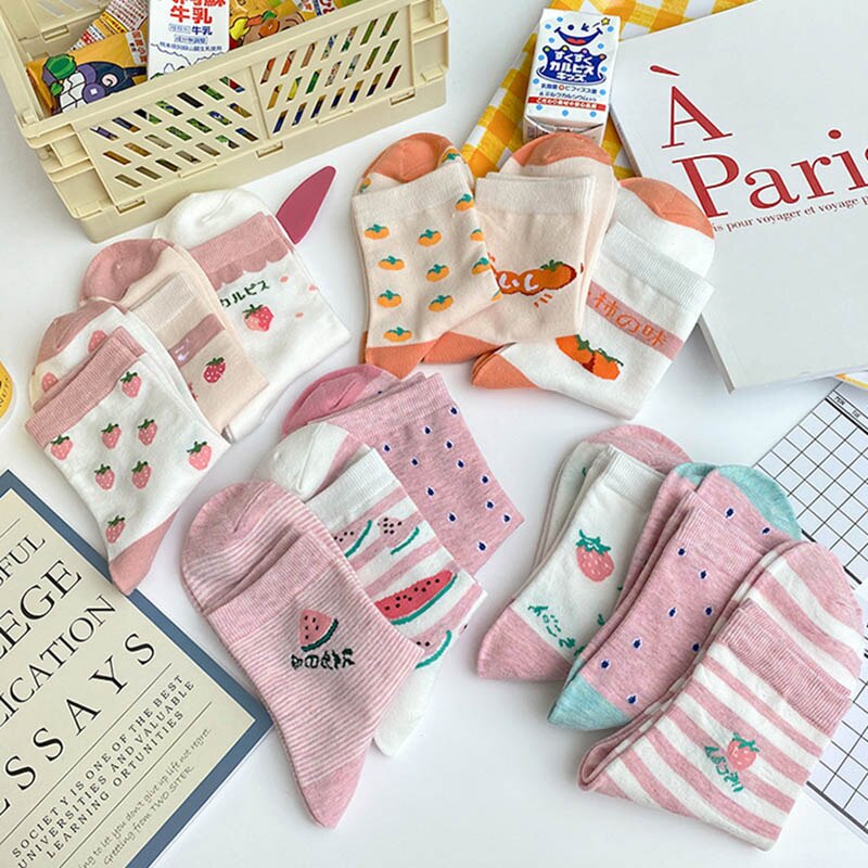 Fruits chaussettes drôles fraise pastèque Orange mignon chaussettes femme Harajuku Skarpetki heureux 12 Style Calcetines Divertidos
