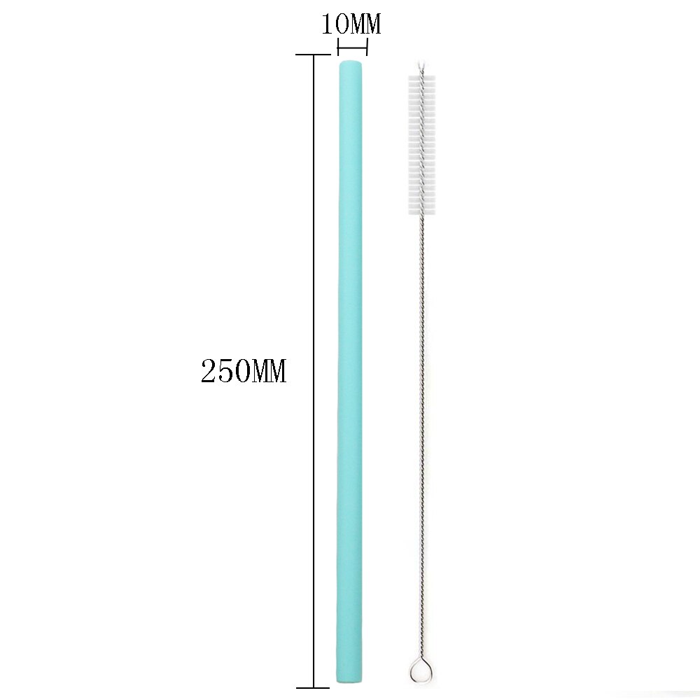 1 stk silikone genanvendeligt sugerør lange fleksible sugerør farverige sugerør brede 10mm smoothie juice sugerør med rensebørster: Himmelblå lige