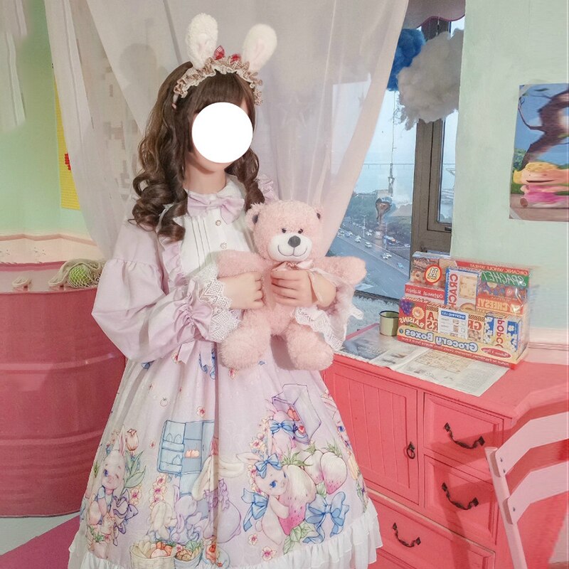 Vestido gótico lolita de diario para niña, vestido Kawaii de manga larga con conejo suave, japonés, para Otoño e Invierno