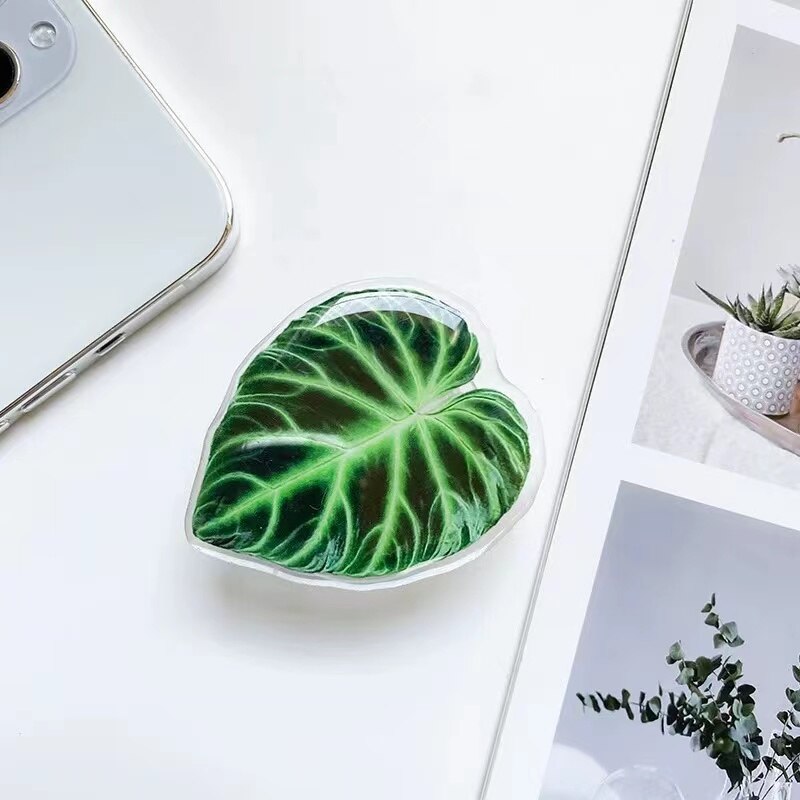 Cute Green Plants Leaves Universal Phone Holder Griptok Support For iPhone Grip Tok Folding Finger Stand Socket: Sky Blue