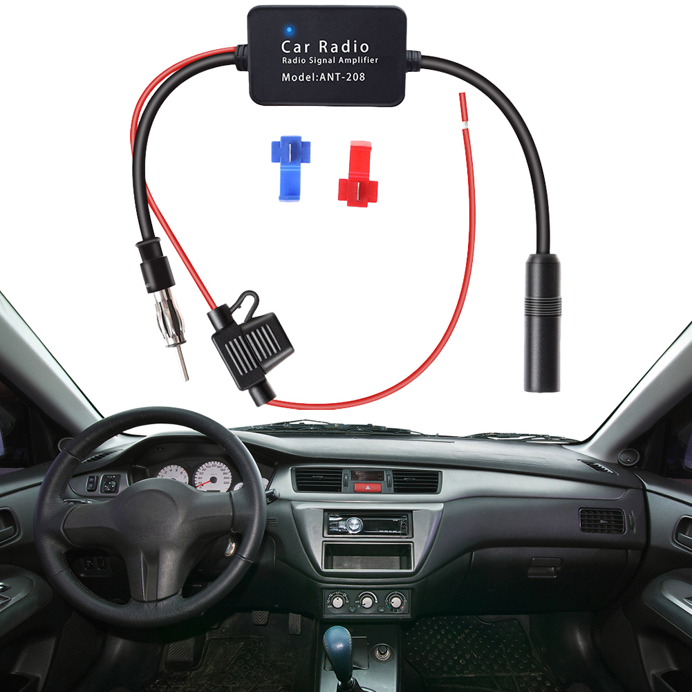 Amplificador de antena de rádio de carro 12v, rádio am fm, anti-interferência, aumenta o amplificador de antena de sinal fm para ant208