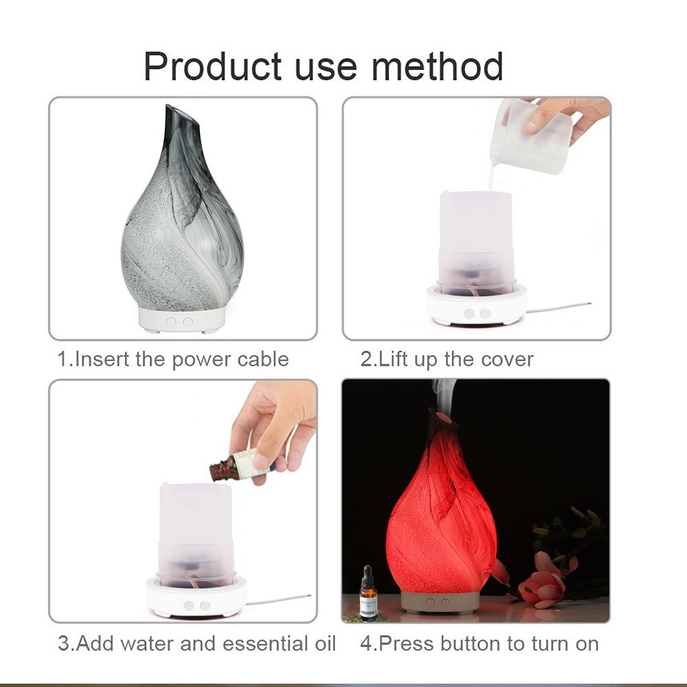 Gray Glass Ultrasound Aroma Diffuser Household Ultrasound Humidifier Bedroom Essential Oil Aromatherapy Machine White Sevencolor