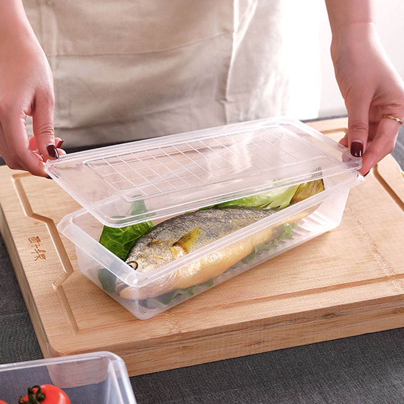 Kitchen Drainable Freezer Storage Box Organizer Transparent Refrigerator Storage Boxes Organizer Food Sealed Container