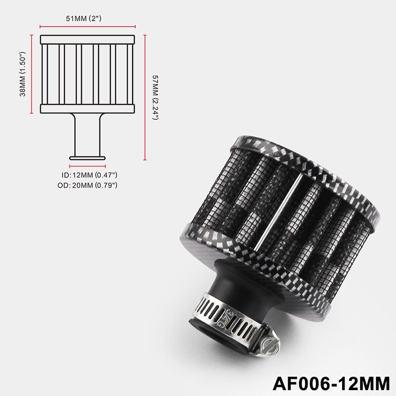 Filtro de aire modificado de 12mm para coche, filtro de cabeza de seta pequeña, filtro de aire de cabeza de seta, piezas de motor en el capó
