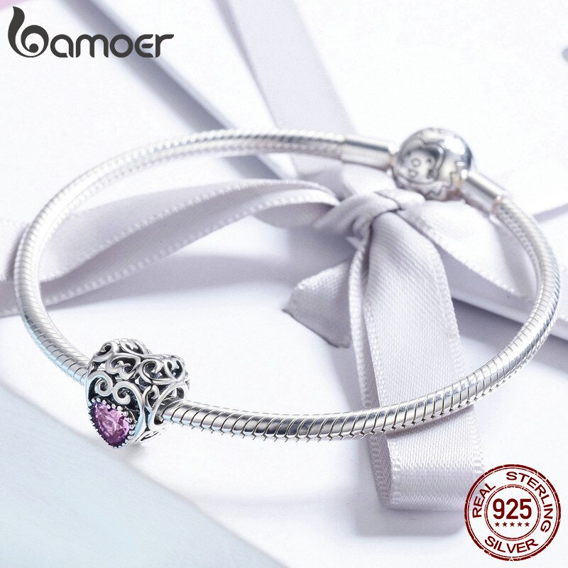 BAMOER Authentic 100% 925 Sterling Silver Month Birthst AAA Zircon Beads fit Charm Bracelet DIY Jewelry Making SCC573-10