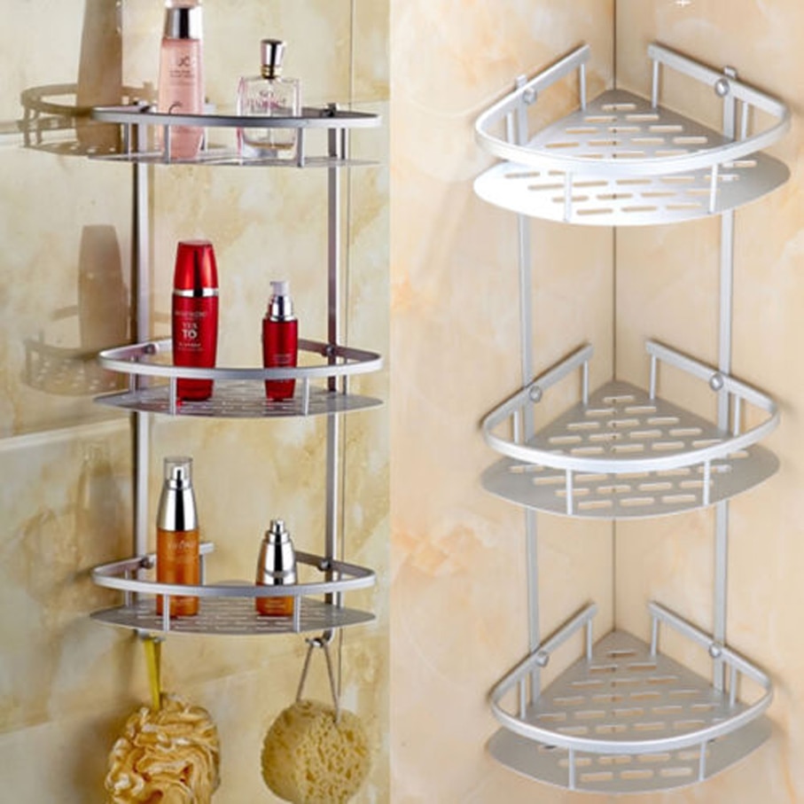 2/3 Layers Triangular Corner Organize Rack Shelves Basket Hanger Shampoo Organizer Shower Bathroom Shelf Kitchen Aluminum