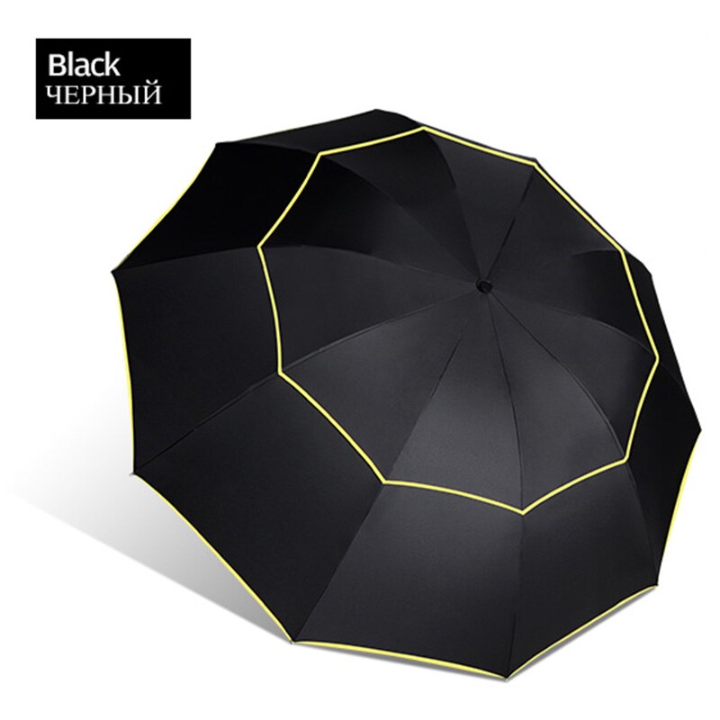 Double Layer Umbrella Women Rain Sunny Windproof Entertainment Casual 130cm 3Fold Men Outdoor Strong Umbrellas Paraguas: Black