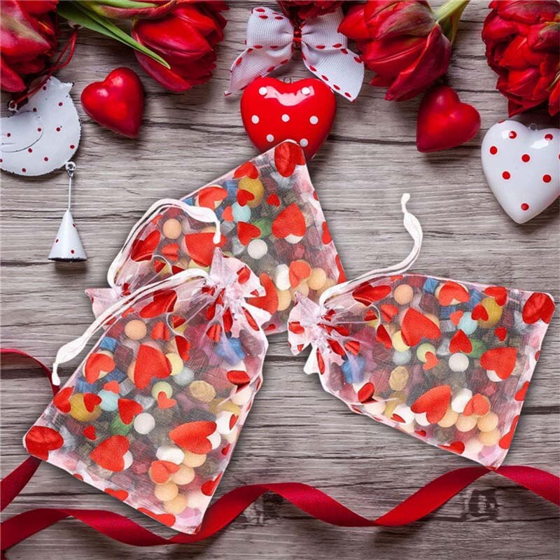 10Pcs Organza Candy Bags Drawable Chocolate Bag For Wedding Party Goodie Packing Favors Pouch Valentines Day Party Storage
