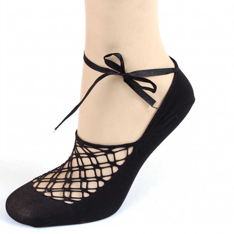 3 pairs Of Cross Boat socks Female Lace Five Finger socks Sling Breathable Mesh Anti-hook Crystal socks: Green