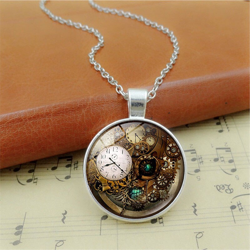 Steampunk Klok Ketting Klok Art Foto Glas Cabochon Hanger Collier Vrouwen Steampunk Sieraden