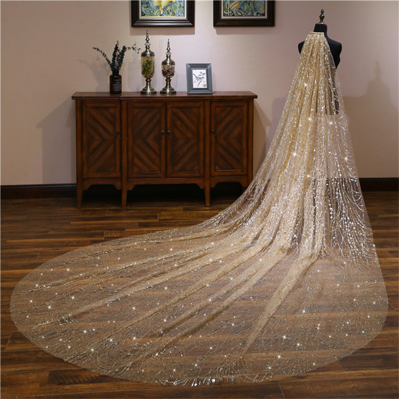 2022 Mode Luxe Bruiloft Sluiers Voor Bruiden Bling Goud 3 Meter Pailletten Crystal Big Bridal Veils Bruiloft Accessoires
