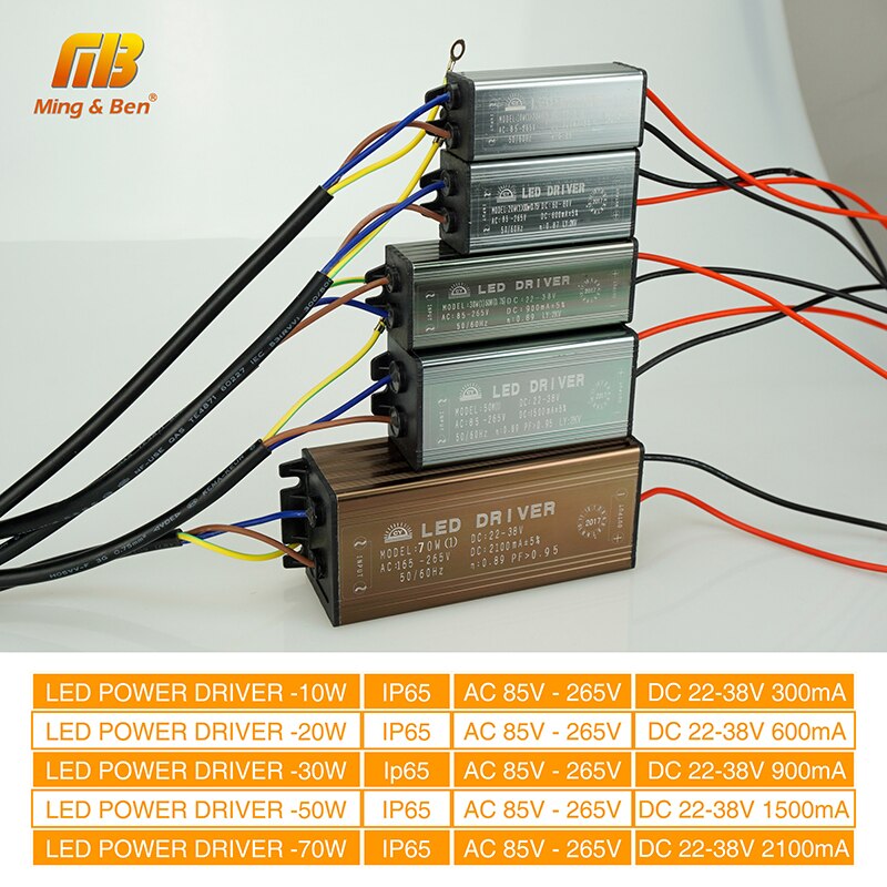 LED Driver 10W 20W 30W 50W 70W Convert AC85-265V To DC22-38V No Flicker LED Driver DIY For Flood Light Spotlight IP67 Waterproof