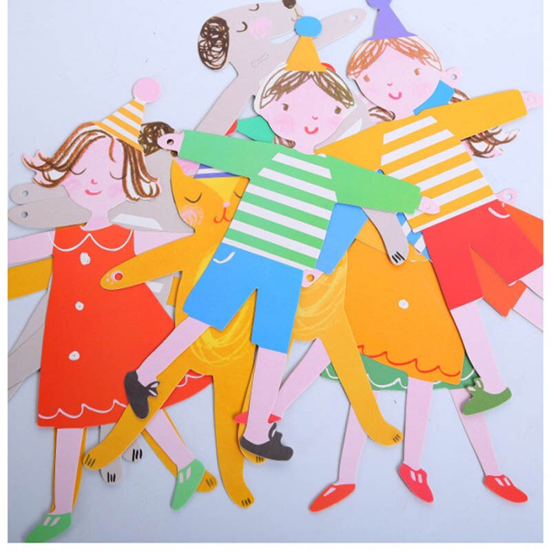 Handen in handen jongen meisje cartoon papieren slinger diy slinger verjaardag banner vlag feestdecoratie papieren vlaggetjes hangende ornament