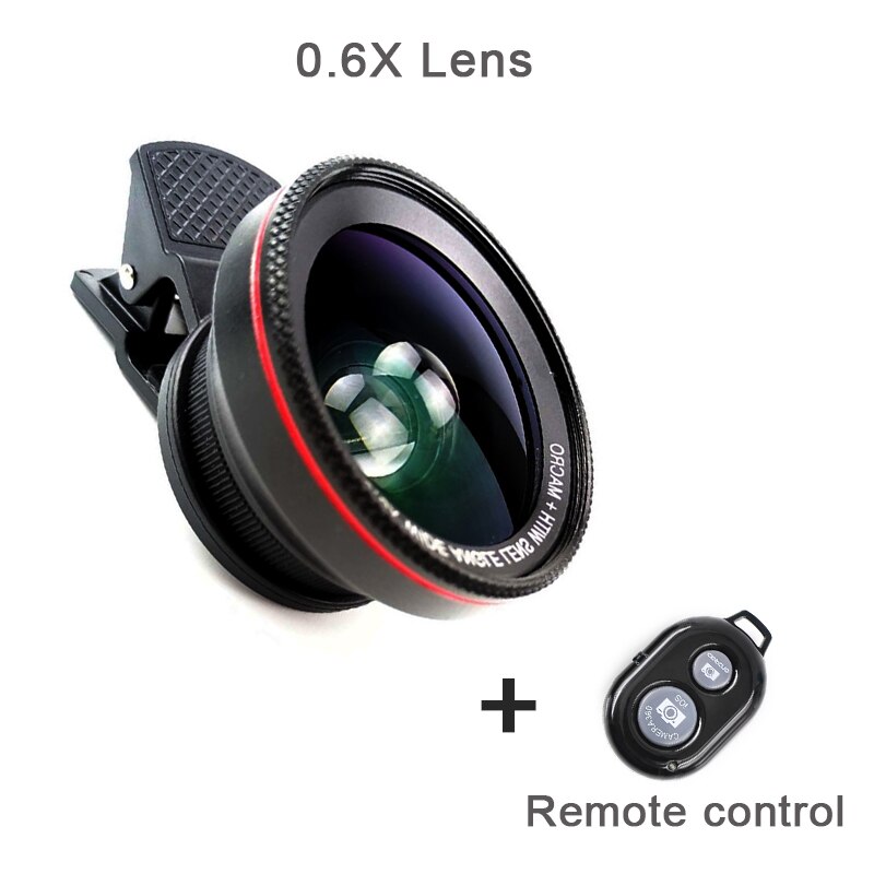 2 en 1 objectif de téléphone portable 4K HD 15X macro 0.6X objectif grand Angle pour iPhone 8 10 X Samsung LG Kit de caméra accessoires de téléphone portable: Black Set A