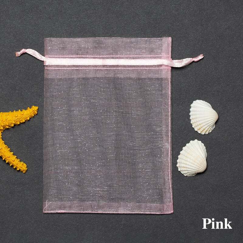50 stk smykkepose 7*9 cm smykke emballage organza poser favor bryllup fest julegaver emballage poser: Lyserød