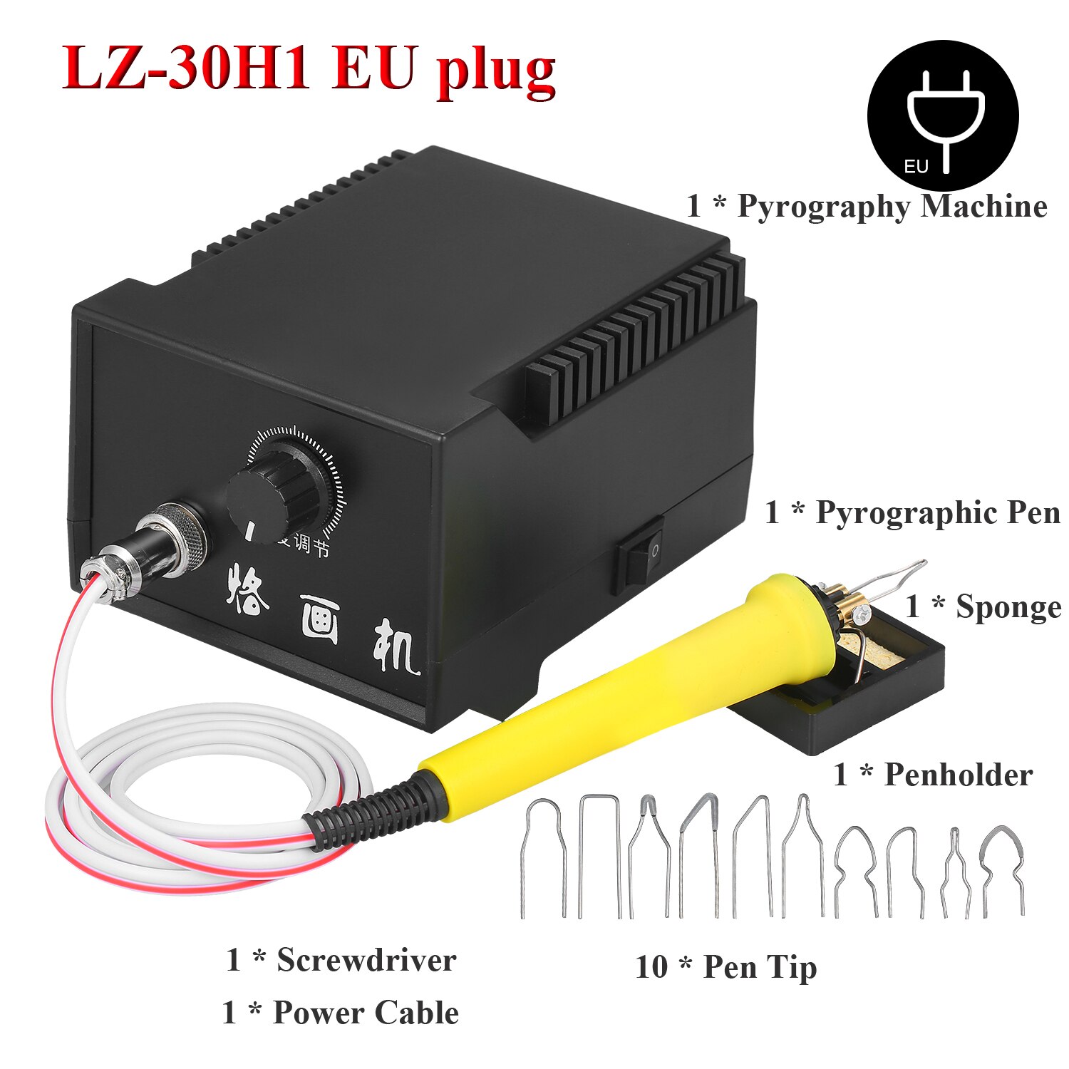 110V-240V Woodburner Houtgestookte Tool Kit Woodburning Pyrography Pirograbador Pen Machine Set Elektrische Soldeerbout: LZ-30H1 EU plug