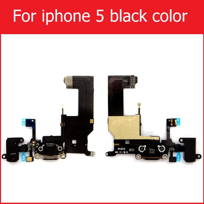 Usb dock oplader flex kabel til iphone 4 4s 5 5s 5c se opladning hovedtelefon audio jack port stik med mikrofon flex kabel bånd: Til  i5 sorte