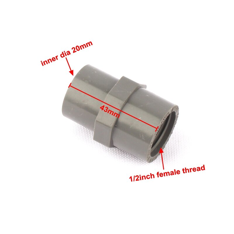 5pcs 1/2 Inch Female Thread to Inner Diameter 20mm PVC Straight Connector Grey Plastic Water Pipe Accessories