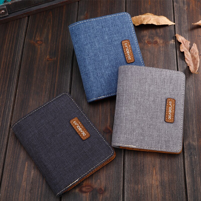 Cartera de cuero sintético para hombre, cartera masculina delgada de lona y cuero sintético, con tarjetero y estuche para tarjetas de crédito, color negro, azul y gris, 2022