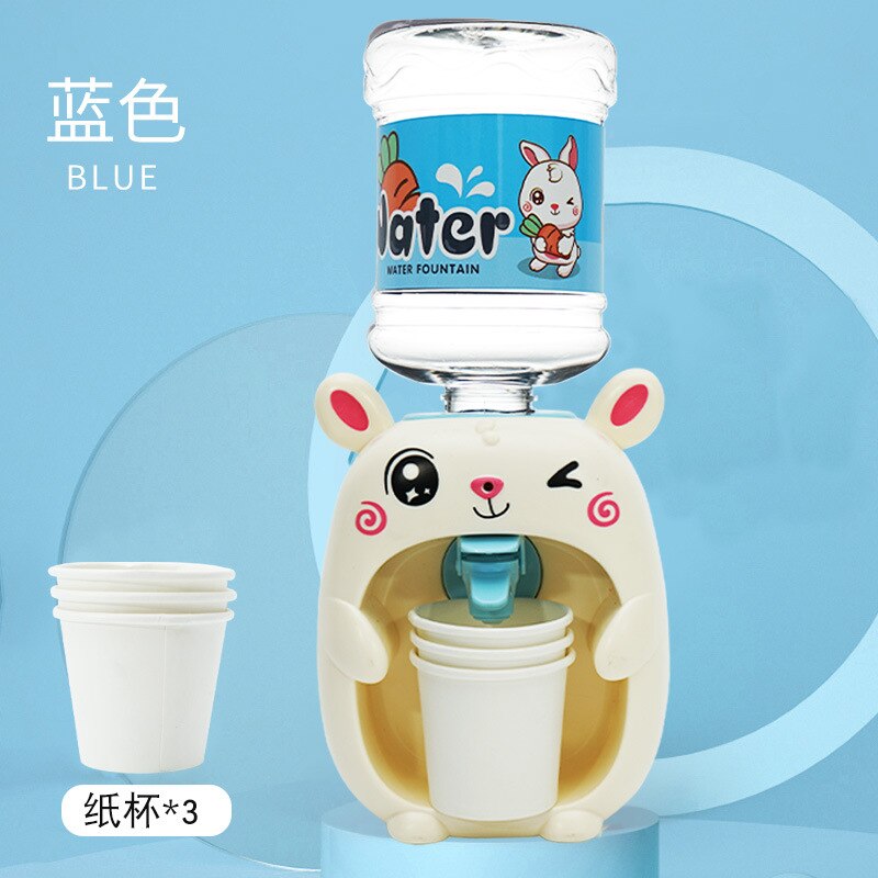 Mini Water Dispenser Simulation Appliance for Kids Cute Duck Rabbit Drinking Fountain with LED Water Cooler Juice Maker Machine: 1162B-Rabbit Blue
