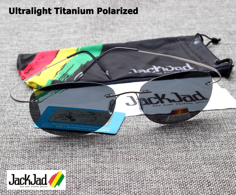 JackJad Männer Fahren Ultraleichte Titan Polarisierte Sonnenbrille Randlose Oval Rahmen Sonnenbrille Oculos De Sol