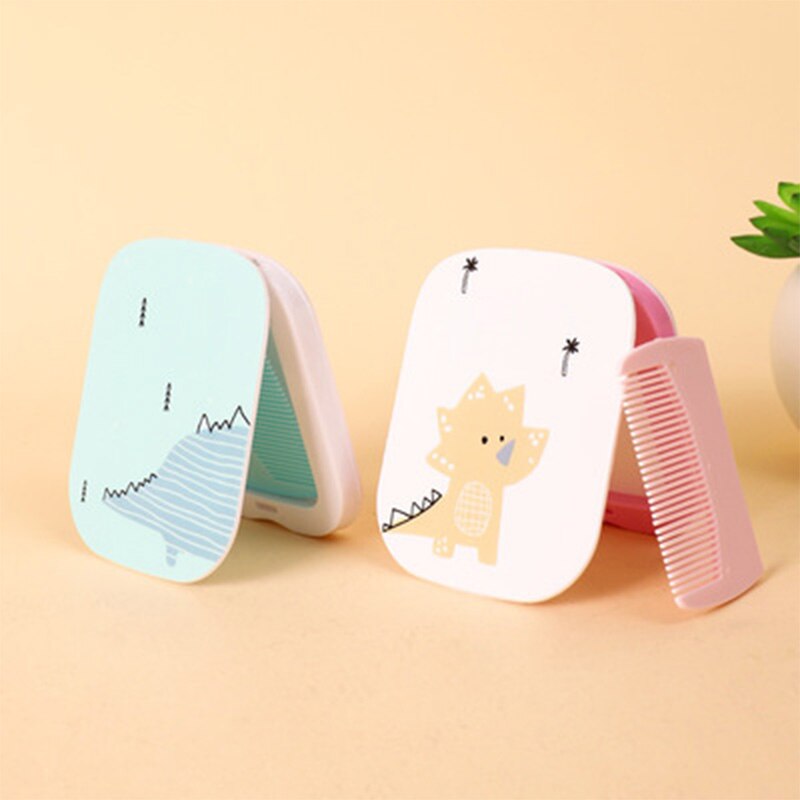 Baby Portable Spiegel Kam Set Cartoon Willekeurige Kleur Kinderen Make-Up Spiegel + Kam Kids Soft Haar Hoofdhuid Borstel Hoofd Massager borstel: Default Title