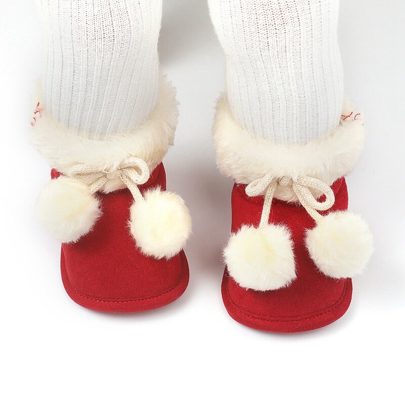 Novo outono botas de inverno do bebê meninos da menina do inverno sapatos quentes da moda sólida da criança bolas fuzzy primeiros caminhantes sapatos do miúdo 0-18m