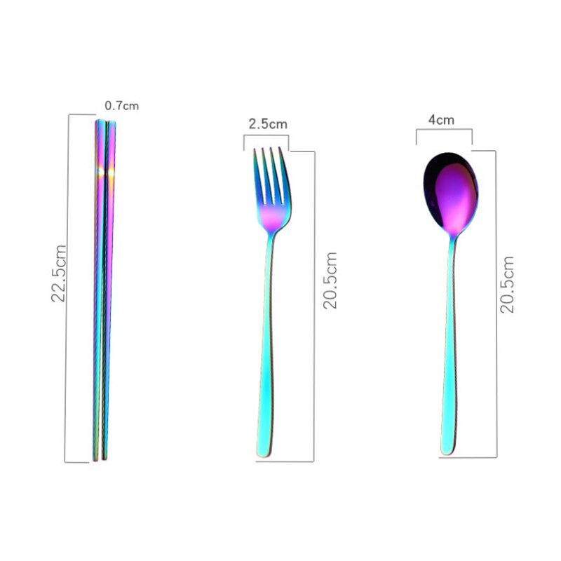 Zilver roestvrij staal titanium geplateerd milieuvriendelijk draagbaar servies 304 roestvrijstalen lepel eetstokjes set