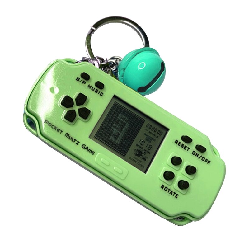 B2EB Handheld Game Console Keychain Electronic Game Portable Key Ring with Hanging: Green