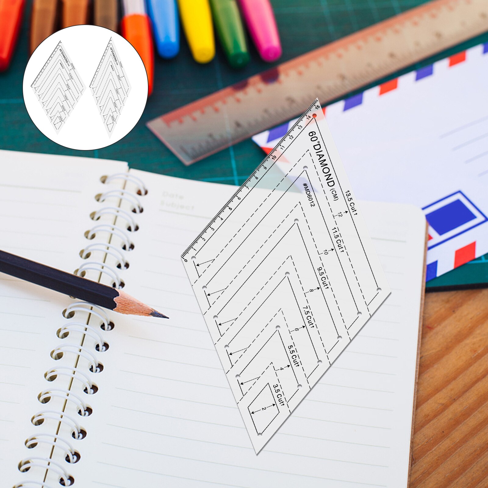 2Pcs Useful Patchwork Sewing Rulers DIY Fabric Sewing Ruler Plastic Measure Rulers