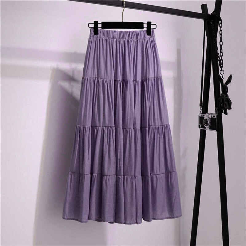 SURMIITRO Korean Style Long Skirt Women For Spring Summer Blue White Black High Waist Sun School Midi Pleated Skirt Female: dark purple