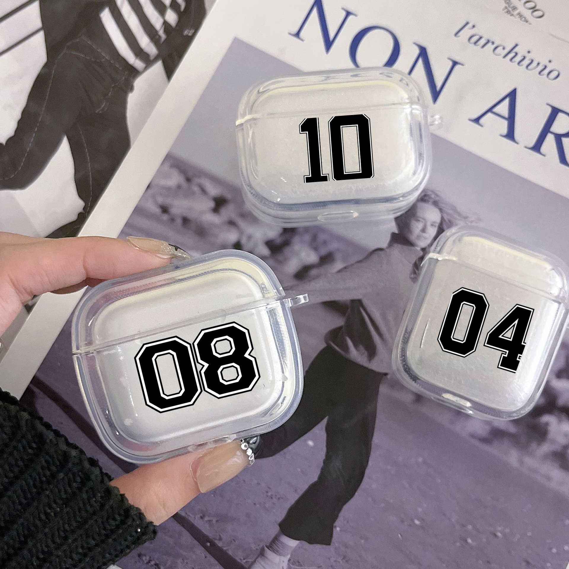 Hoesje Voor Apple Airpods 2 1 Oortelefoon Hoesjes Met Haak Mode Zwart Nummer Voetbal Voor Airpod Pro 3 Pro2 Doorzichtige Beschermhoezen