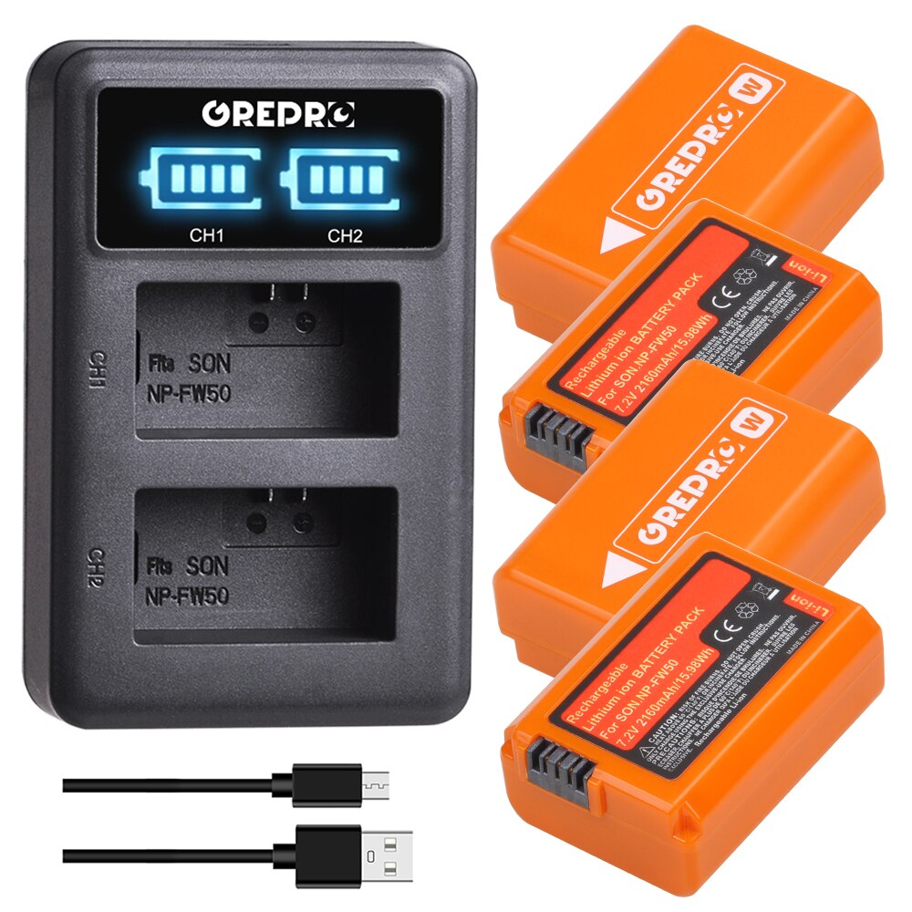 Oranssi np -fw50 np fw50 akku  (2160 mah) sony alpha  a6500 a6300 a6000 a5000 a3000 nex -3 a7 a7ii a7 rii  a7 sii  a7s a7 s 2 a7r a7r: 4b laturin kanssa