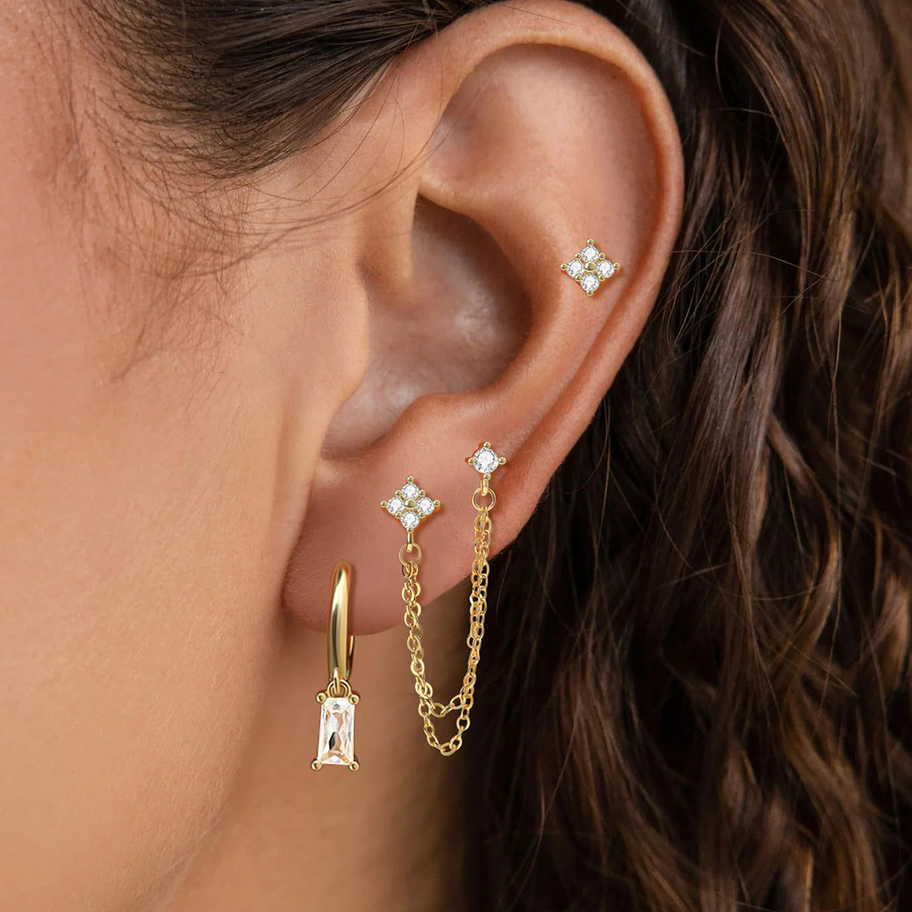 3 uds exquisito acero inoxidable 12 constelaciones pendientes de piedra natal conjunto para mujer Piercing de cartílago pendientes joyería de